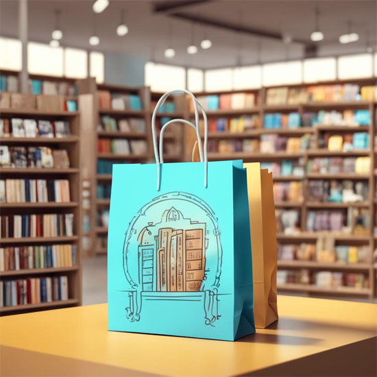 Большие бумажные пакеты для книг с плетеной ручкой